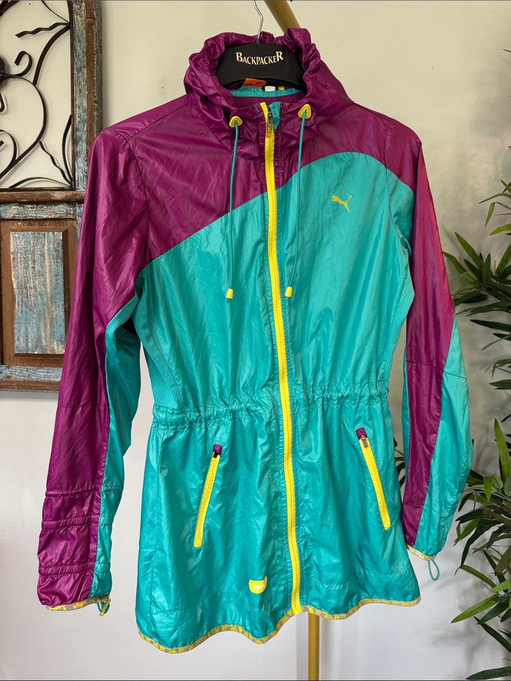 Puma vintage Y2K colorblock Lightweight Packable zip up Windbreaker Jacket